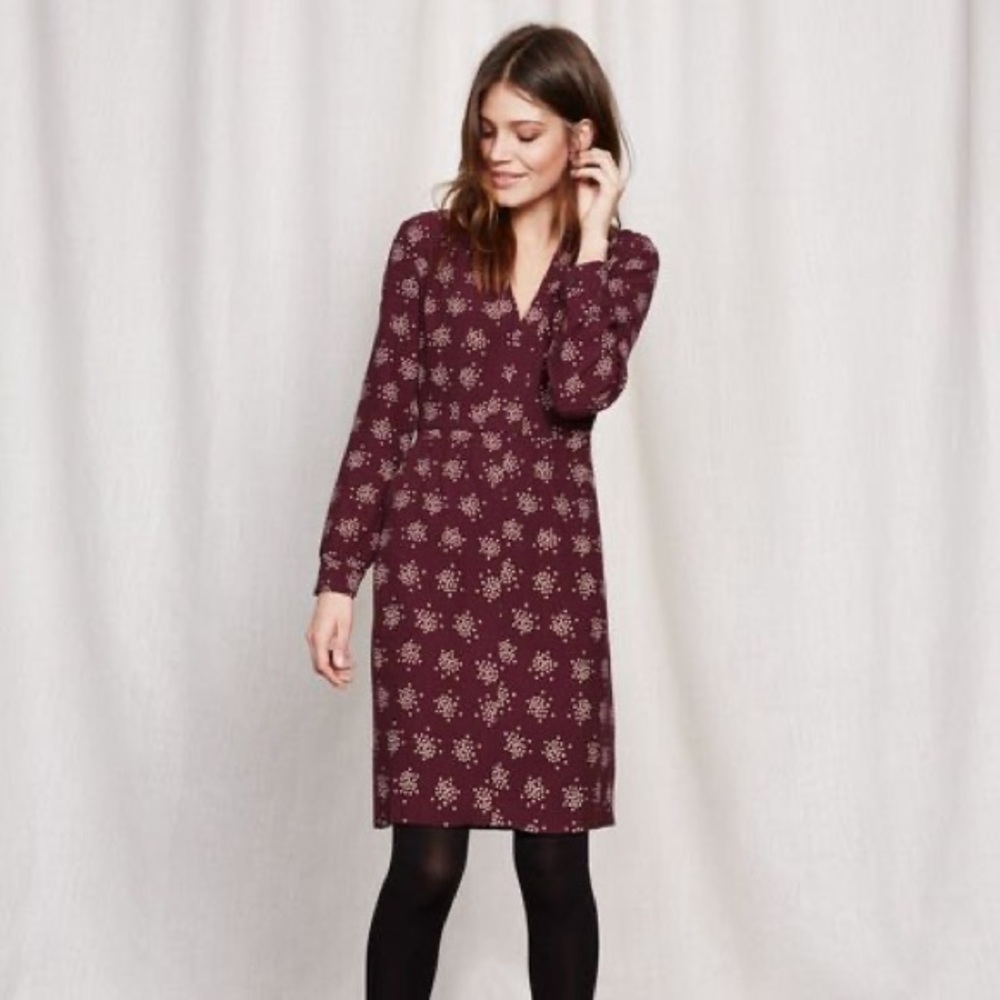 Boden Wmns US12L Satin Back Crepe burgundy printed dress